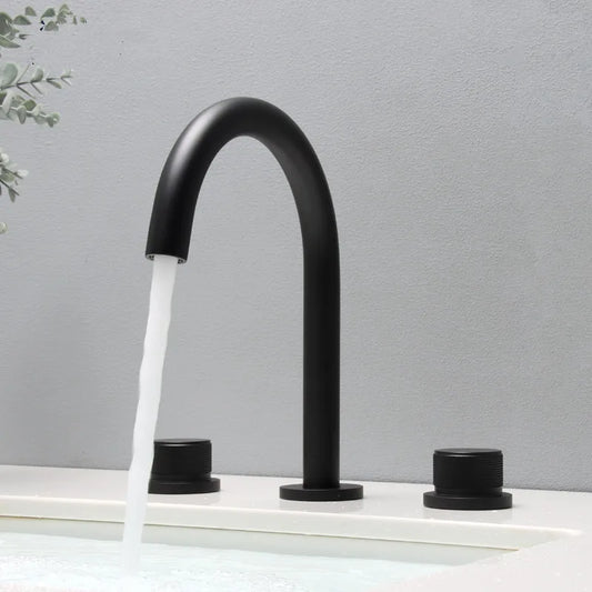 DecorBites™ Black & Brushed Gold Basin Faucets: Total Brass 3-Hole Waterfall Sink Faucet