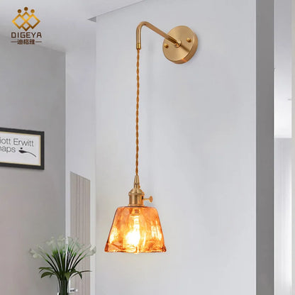 DecorBites™ Amber Glass Wall Lamp Switch, Modern Copper LED Light for Home, Bedroom, Living Room