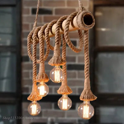 DecorBites™ Bamboo Pendant Lights: Vintage Loft Lighting Fixtures for Kitchen, Cafe, Bar.