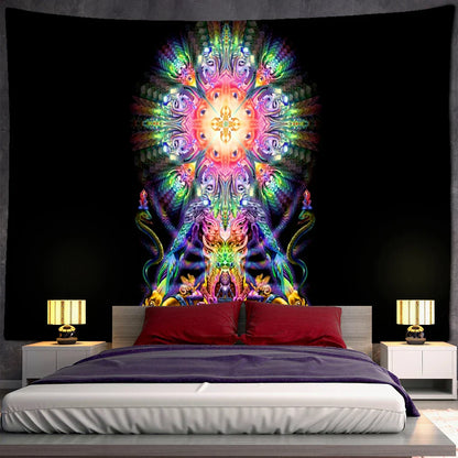 Psychedelic Human Face Wall Tapestry Fluorescent Hippie Art for Decobites Home Décor