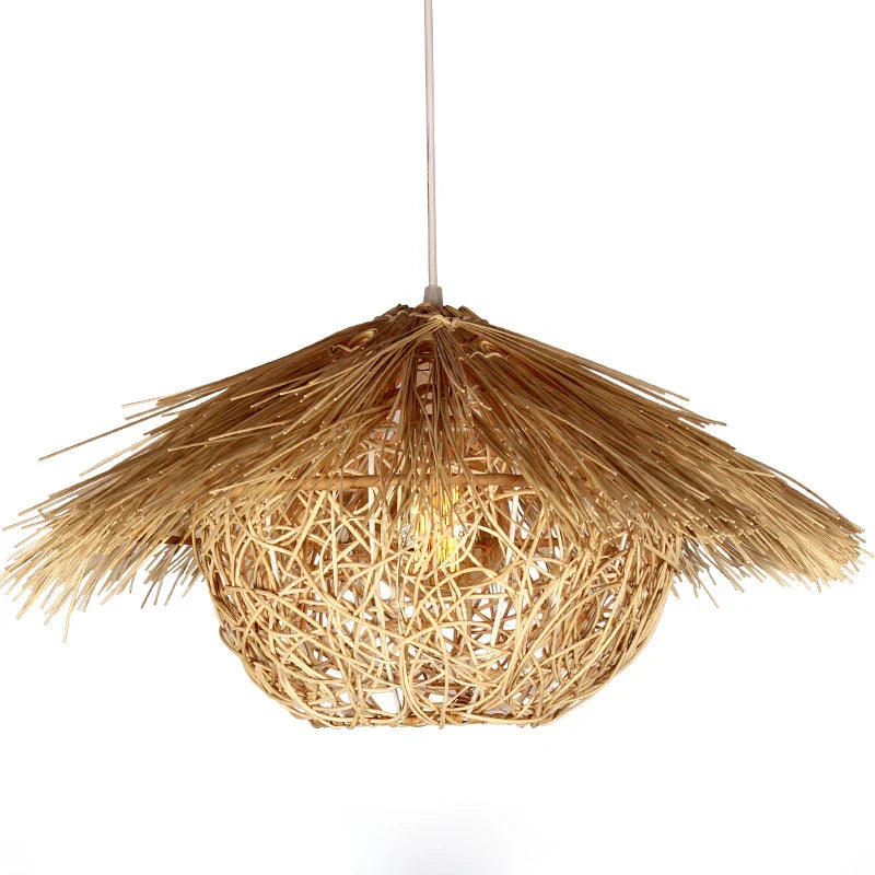 DecorBites™ Chinese Rattan Pendant Lights Hand-woven Straw Hat Lampshade Ceiling Chandelier