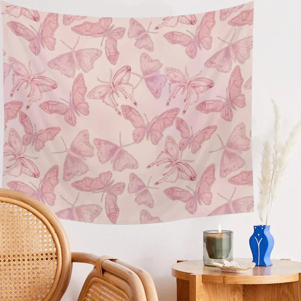 Decobites Pink Butterfly Hippie Tapestry for Bedroom and Living Room Decor