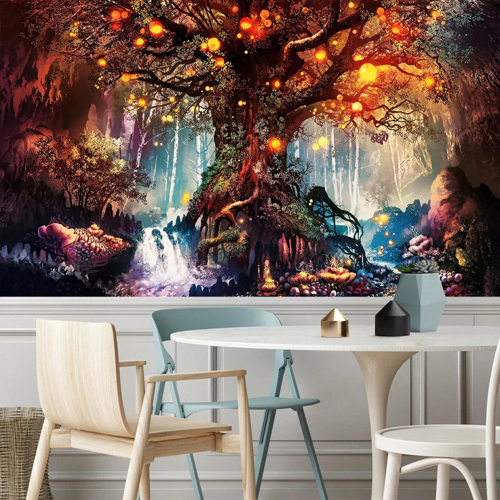 Decobites Ancient Trees Tapestry: Psychedelic 3D Print Wall Hanging for Boho Decor