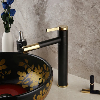 DecorBites™ Black Ceramic Hand-Painted Washbasin with Swivel Brass Faucet
