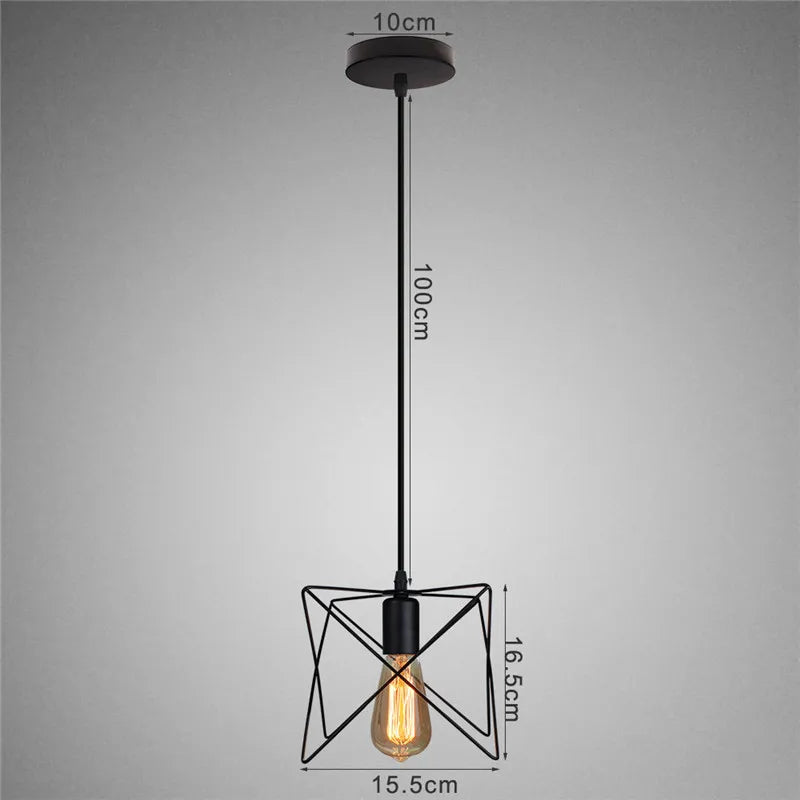 DecorBites™ Industrial Nordic Cage Pendant Light, Black Iron Retro Loft Hanging Lamp