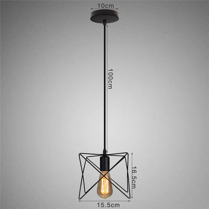 DecorBites™ Industrial Nordic Cage Pendant Light, Black Iron Retro Loft Hanging Lamp