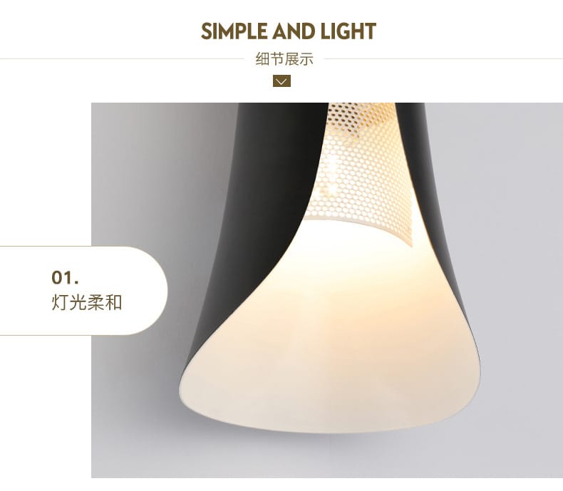 modern black and gold curved wall lamp with a sleek black and white pendant light design for bedroom use