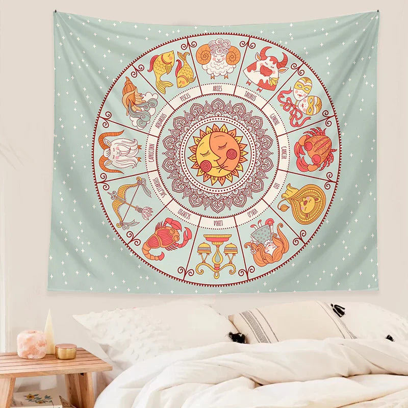 Decobites Zodiac Constellation Sun Moon Tarot Tapestry Wall Hanging