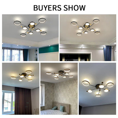DecorBites™ Gold Frame LED Chandelier: Modern Lighting for Living Room, Bedroom - Indoor Fixture & Lustres