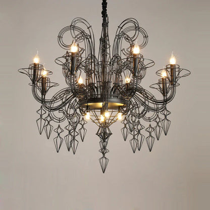 DecorBites™ Baroque Black White Iron Designer LED Chandelier for Foyer
