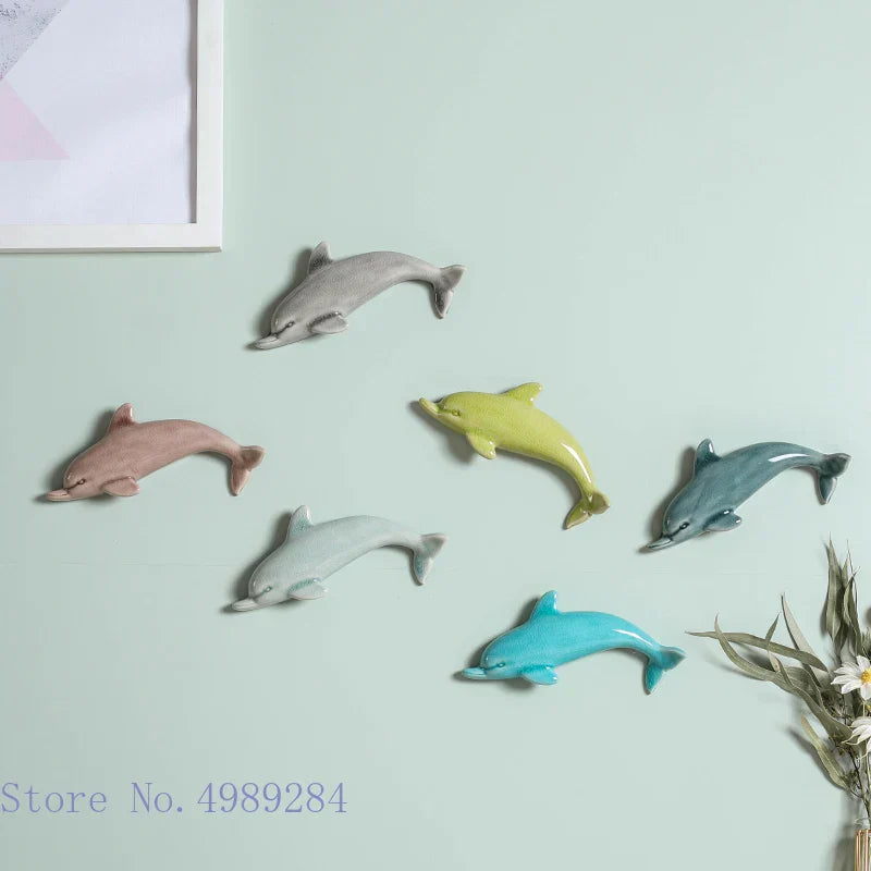DecorBites™ Dolphin Fish Ocean Background Ceramic Wall Decoration for Children's Room