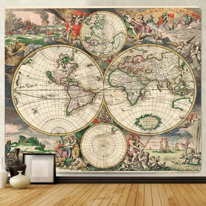 Decobites Medieval Map Bohemian Tapestry Wall Hanging for Home Decor