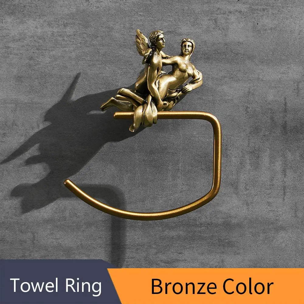 DecorBites™ Bronze Towel Rack: Wall Mounted Brush Towel Ring for Romantic Series Shower Room