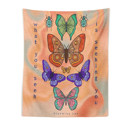 Decobites Sunshine Butterfly Tapestry - Retro Psychedelic Flower Wall Hanging