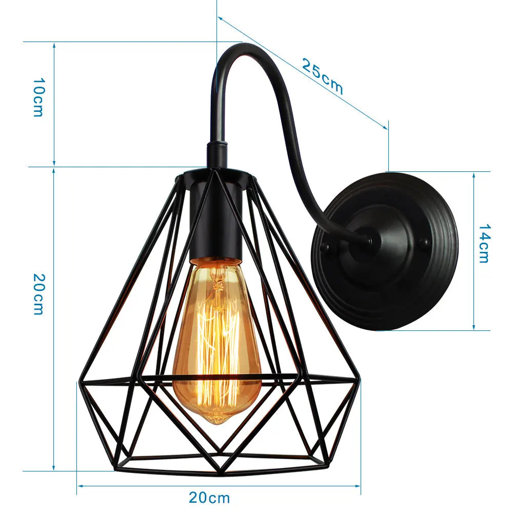 DecorBites™ Black Cage Guard Wall Sconce LED Lamp Indoor Retro Lighting Fixture