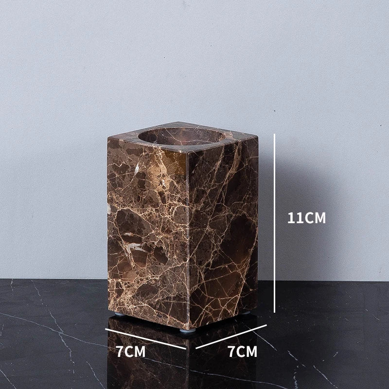 DecorBites™ Emperador Dark Marble Bathroom Set: Toothbrush Holder, Soap Dish, Soap Dispenser