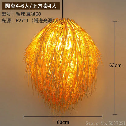 مصباح معلق من الخيزران من DecorBites™، تركيب إضاءة إبداعي معلق من الخيزران لغرفة النوم ومقهى الشاي