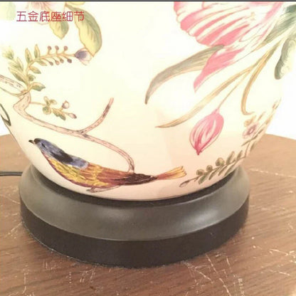 DecorBites™ Coral Flower Bird Ceramic Table Lamp Hand-Painted Crack Glaze Living Room Table Lamp