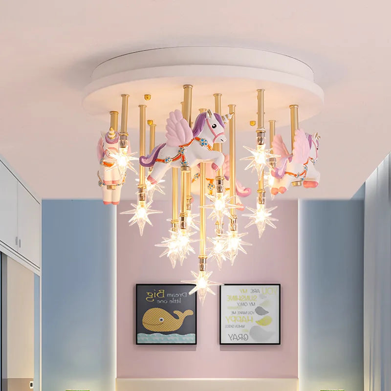 Lámpara de techo de grulla de papel de caballo de resina para niños Decorbites™ - Azul Rosa LED para dormitorio
