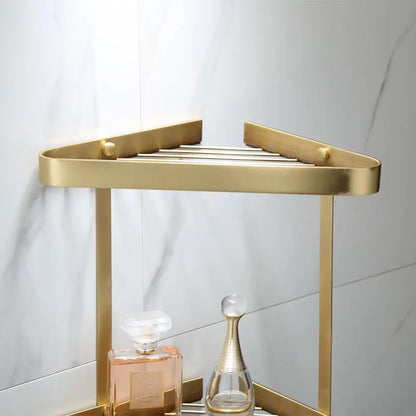 DecorBites™ Brass Bathroom Shower Rack: Brushed Gold Corner Shelf for Bath and Shower Storage