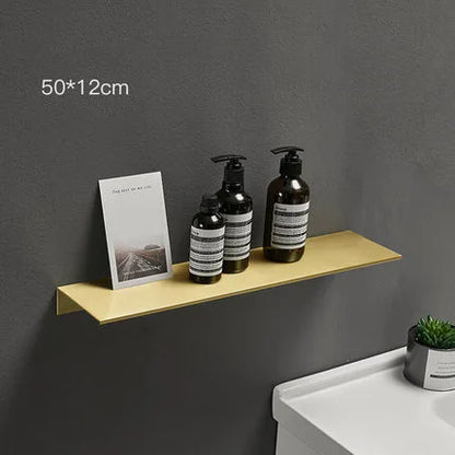 DecorBites™ Brushed Gold Bathroom Shelf Wall Mounted Shampoo Holder Rack Aluminum Basket
