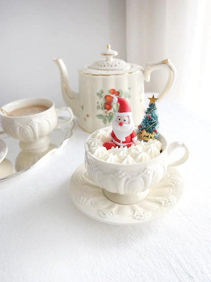 طقم أكواب شاي سيراميك كريمي من DecorBites™ بتصميم فرنسي لشاي ما بعد الظهيرة الأنيق