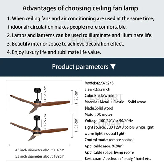 DecorBites™ 52" Black Wood Ceiling Fan with LED Light and Remote Control