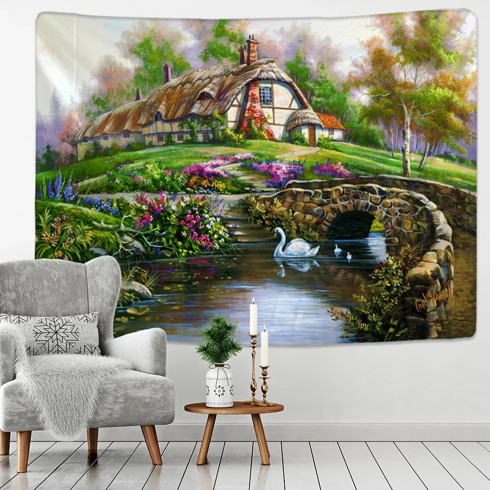 Fairy Tale Cottage Forest Tapestry - Decobites Bohemia Art Print Wall Hanging