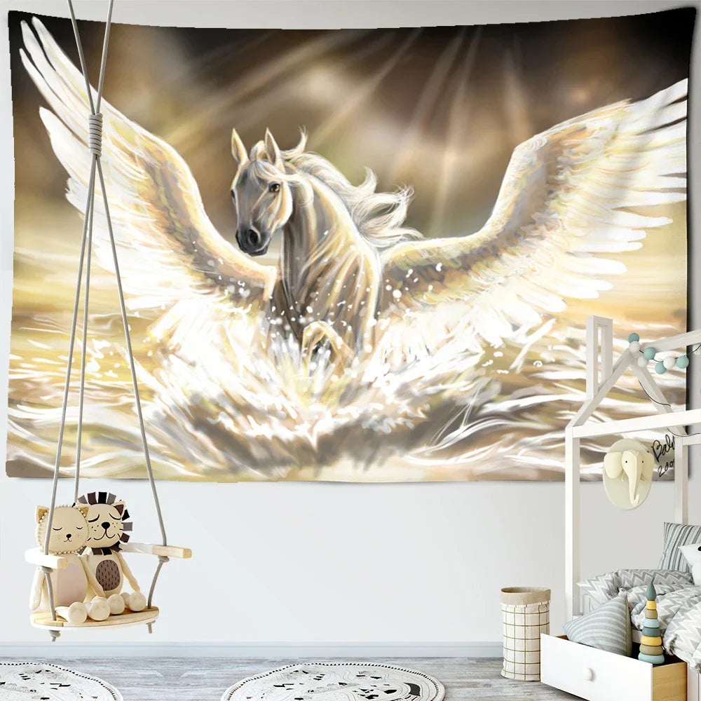 Decobites Pegasus Hippie Wall Tapestry | Flying Horse Wall Hanging for Home Decor