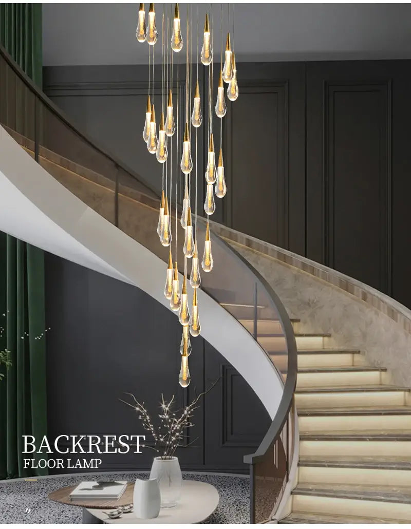 DecorBites™ Luxurious Gold Crystal Chandelier for Staircase