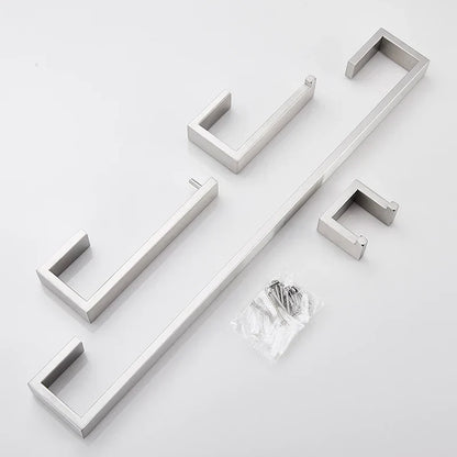 DecorBites™ Brushed Bath Hardware Set: Robe Hook, Towel Bar, Shelf, Tissue Holder, Toothbrush Stand