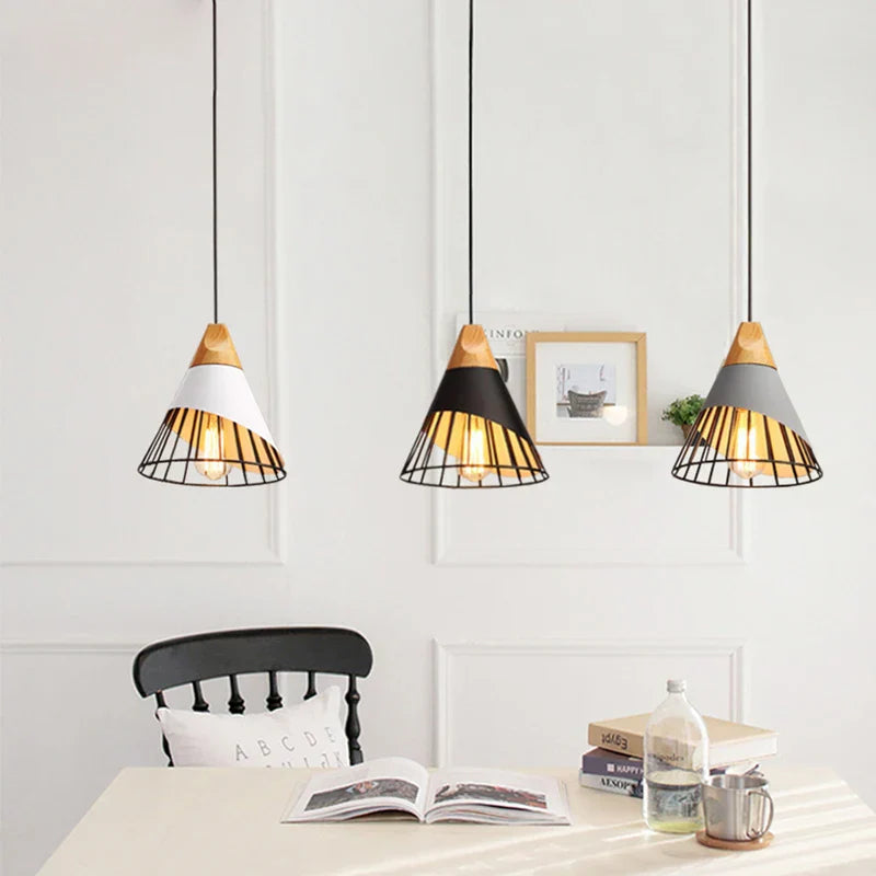 DecorBites™ Industrial Loft Wood Pendant Light, Nordic Iron Hanging Lamp for Kitchen, Bedroom, Dining Room