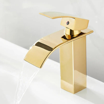 DecorBites™ Gold Waterfall Basin Faucet, Deck Mounted Mixer Tap for Bathroom Sink