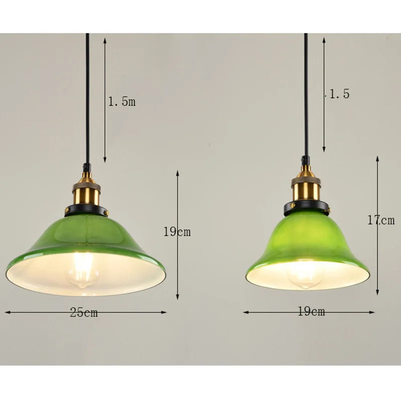 DecorBites™ Green Glass Art Pendant Lamp: Nostalgic Industrial Style for Restaurant, Bar, and Coffee Shop