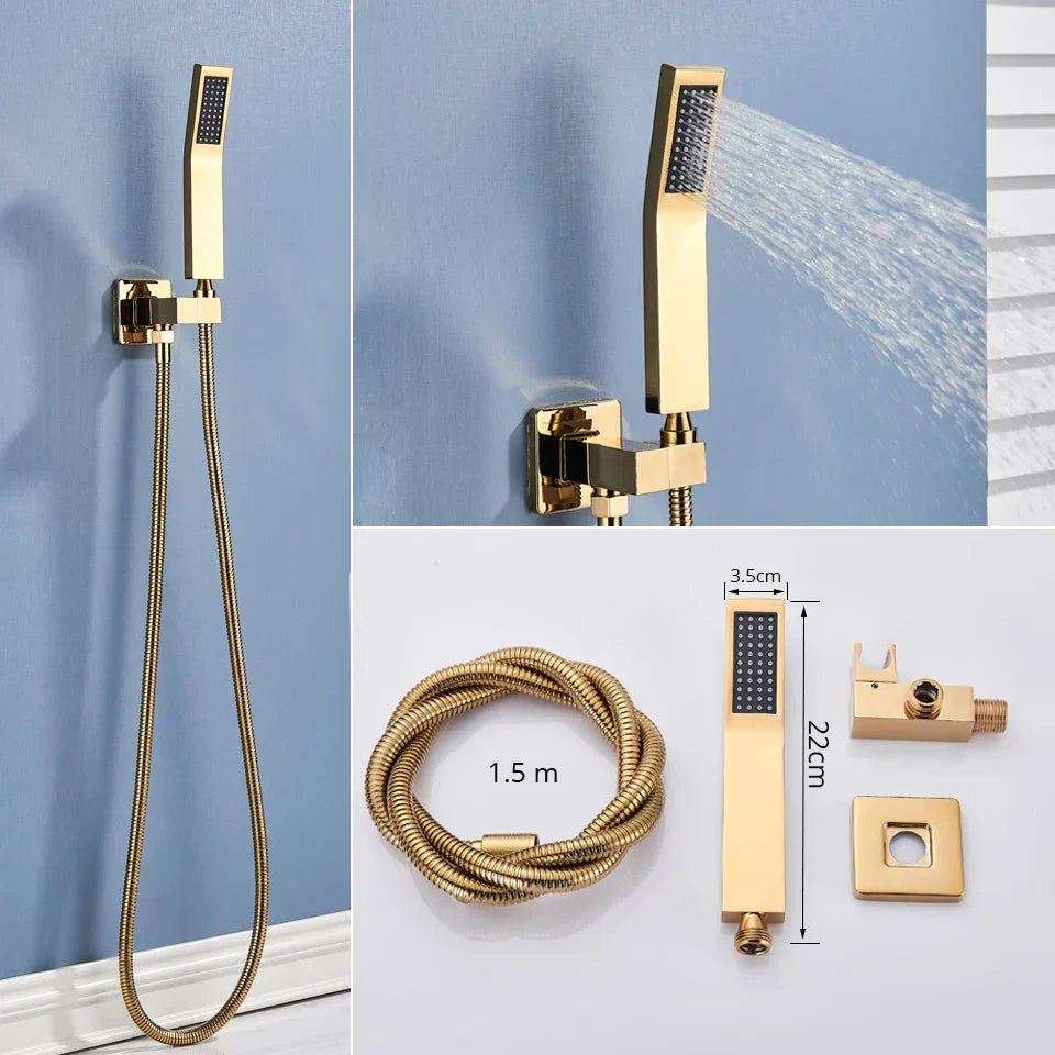 DecorBites™ Gold Rainfall Shower System with Wall Mount Mixer Tap Set