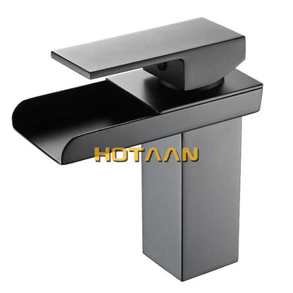 DecorBites™ Black Plated Brass Waterfall Bathroom Basin Faucet Mixer Square Vanity Sink