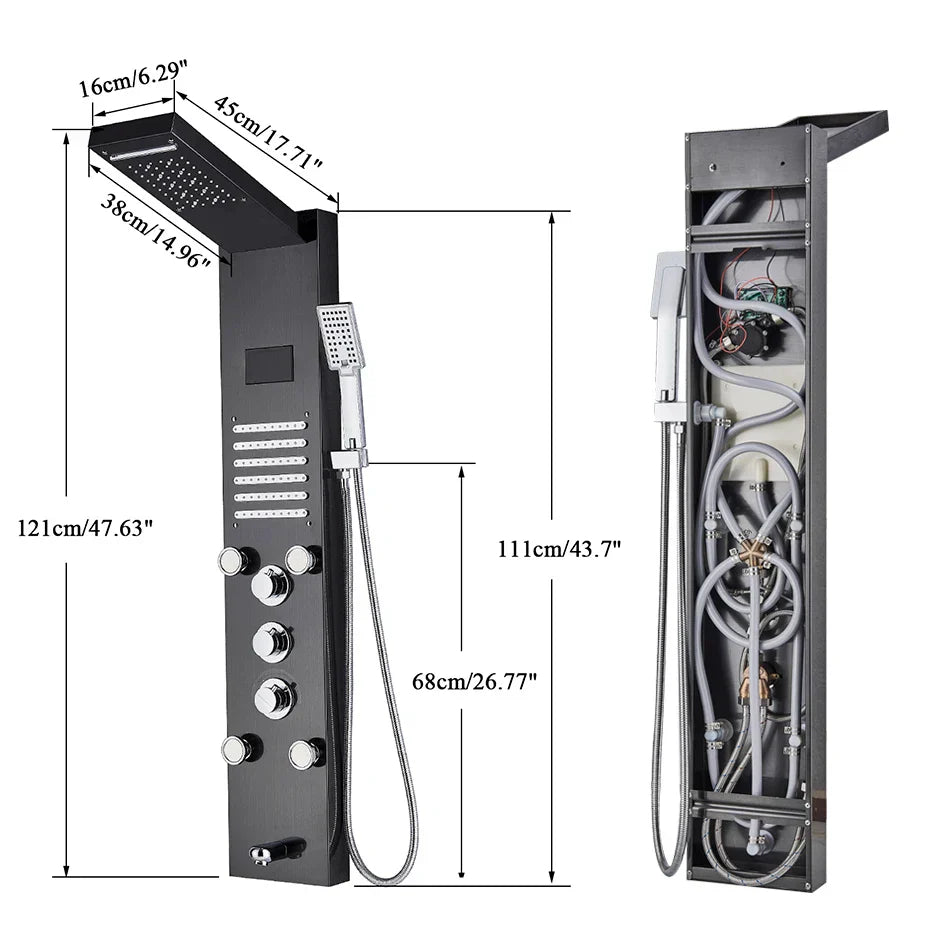 حوض استحمام مع خلاط عمودي من DecorBites™ LED مزود بشاشة درجة حرارة وتدليك.