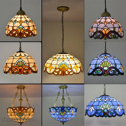 DecorBites™ Baroque Tiffany Pendant Light Stained Glass Chandelier for Home Dining Room E27