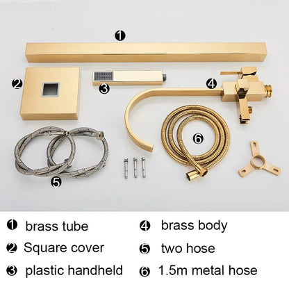 DecorBites™ Gold Freestanding Bathtub Faucet with Handshower