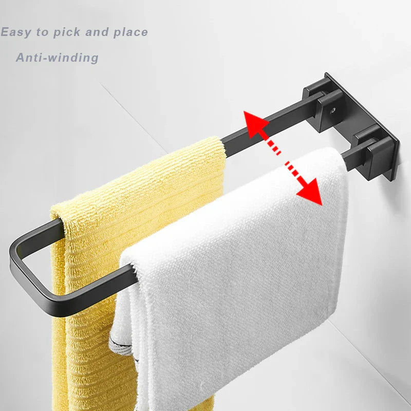 DecorBites™ Black Aluminum Bathroom Towel Rack - Single Layer Wall Mounted Towel Bar