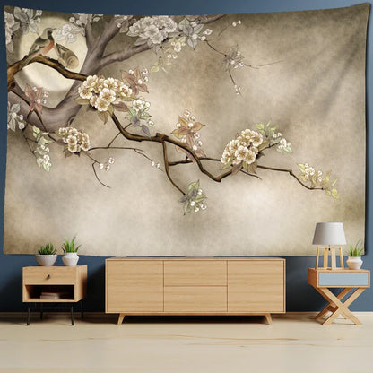 Decobites Flower Bird Chinese Painting Tapestry Wall Hanging Bohemian Style Home Decor