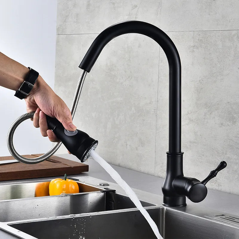 Grifo de Cocina Oro Decorbites™ con Extracción Giratoria Mezclador de Agua Grifo de Fregadero de Una Palanca