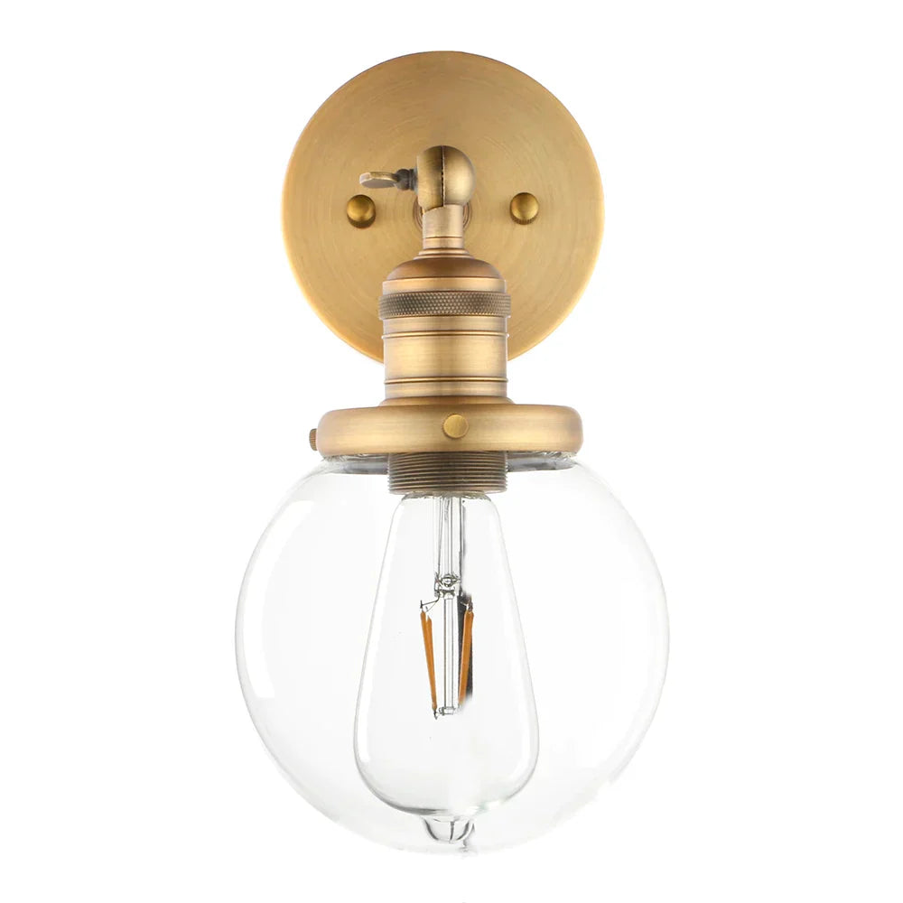 DecorBites™ Vintage Industrial Wall Sconce with 5.9" Clear Glass Globe Shade