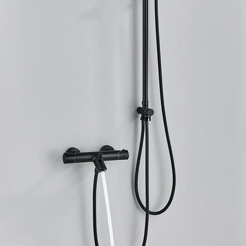DecorBites™ Black Thermostatic Shower Faucet Set Chrome Wall Mount Rainfall Mixer Tap