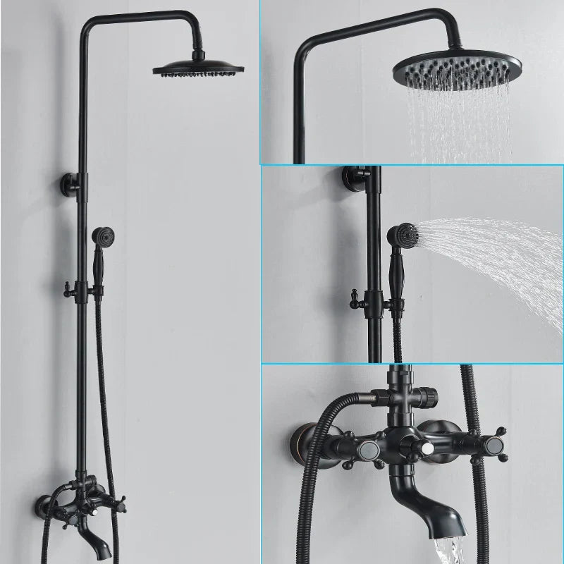 DecorBites™ Black Brass Bath Shower Faucet Set with Handshower and Tub Spout