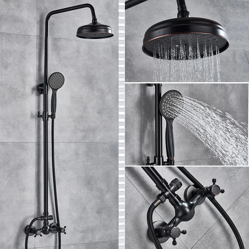 Juego de grifería para ducha DecorBites™ en bronce negro con cabezal de ducha tipo lluvia de 8" y ducha de mano.