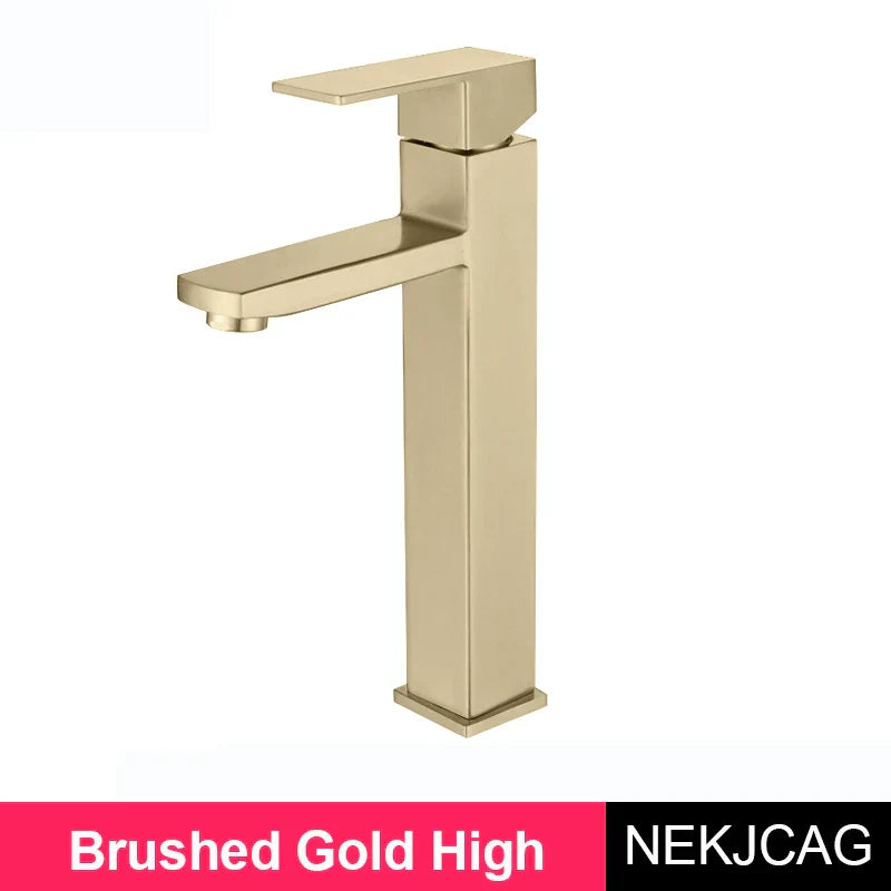DecorBites™ Brushed Gold Bathroom Basin Faucet Single Lever Vessel Sink Mixer Tap