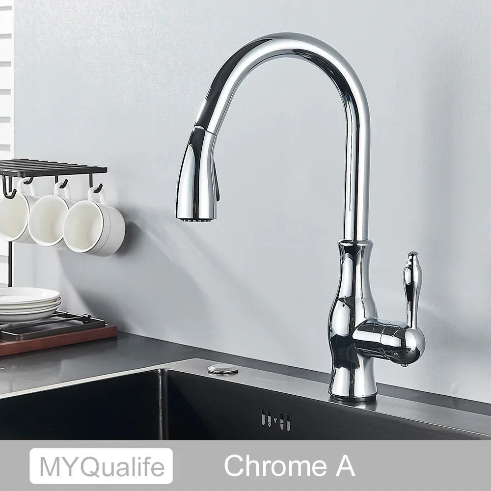 صنبور مطبخ أسود من DecorBites™: خلاط ساخن وبارد بمقبض واحد مع دوران 360 درجة