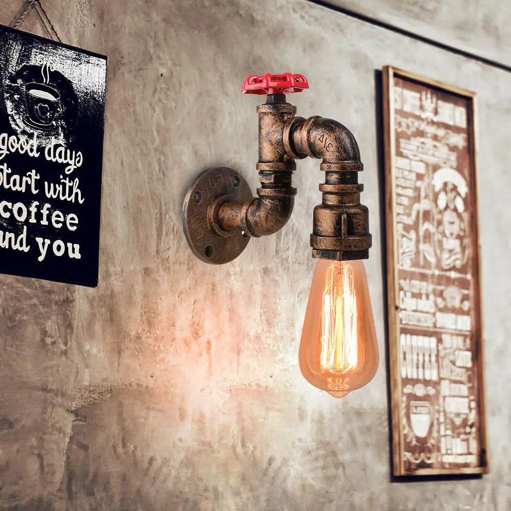 DecorBites™ Iron Water Pipe Wall Lamp E27 Loft Bar Lighting Fixtures