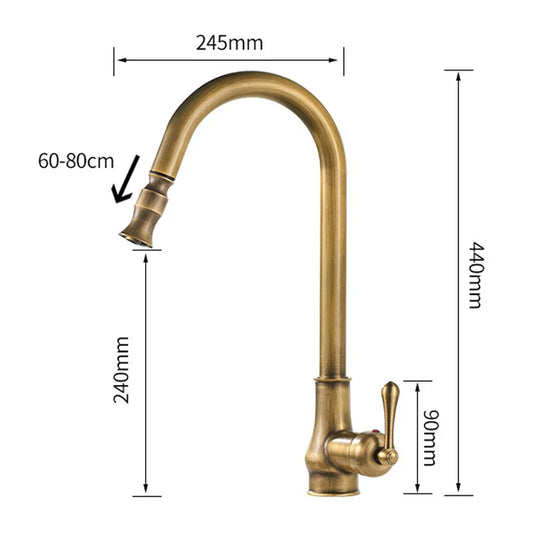 DecorBites™ Antique Brass Pull Out Kitchen Faucet with Stream Sprayer Head
